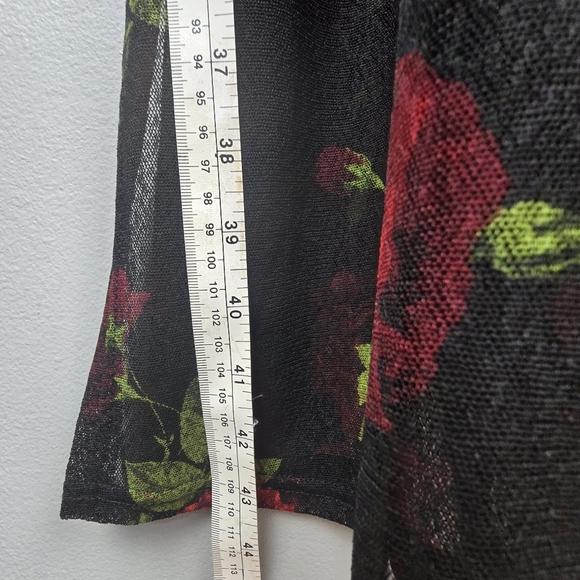 EMBER Mid Length Sheer Duster Kimono 3/4 Sleeves Floral Red Black Womens Size M - Picture 14 of 14